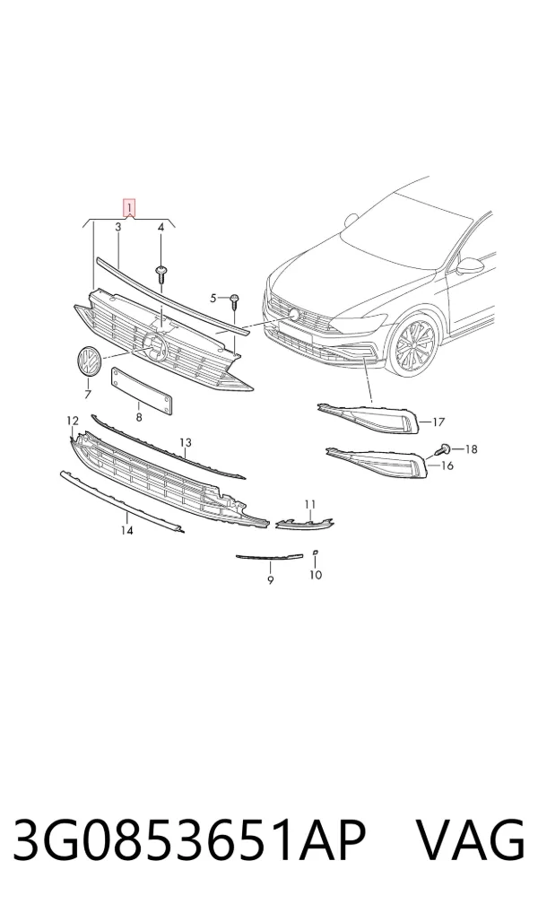 Решетка радиатора 3G0853651AP VAG