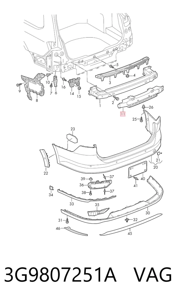 Абсорбер заднего бампера 3G9807251A VAG