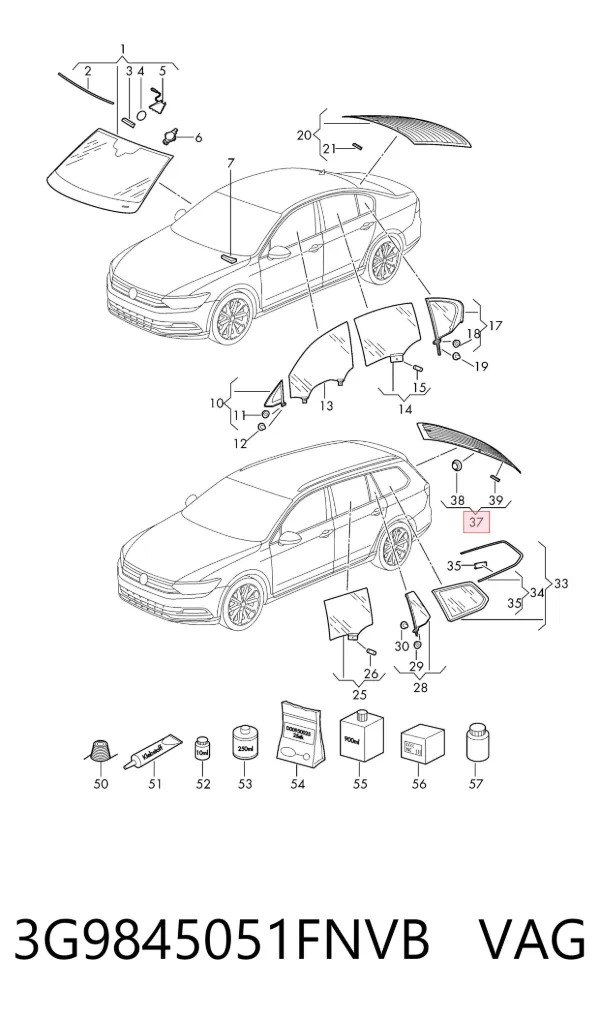 Стекло багажника двери 3/5-й задней (ляды) 3G9845051FNVB VAG