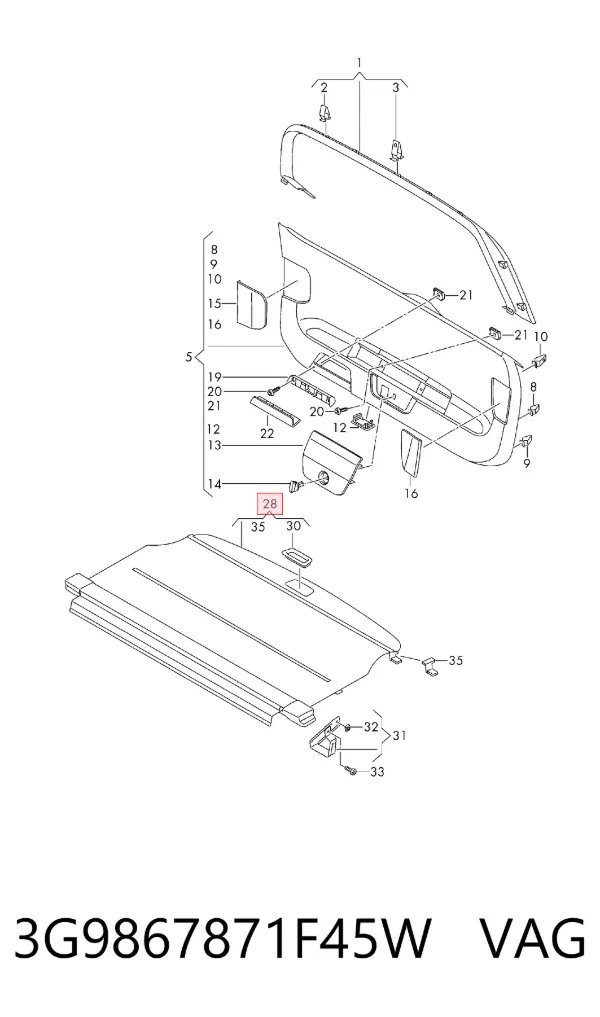 Шторка багажного отсека 3G9867871F45W VAG