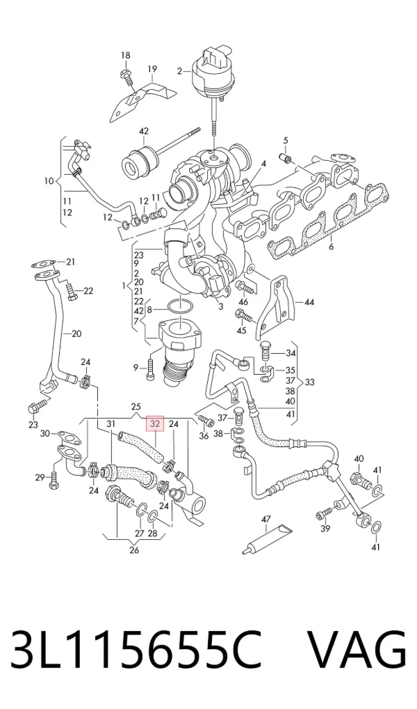 Трубка (шланг) подачи масла к турбине 3L115655C VAG