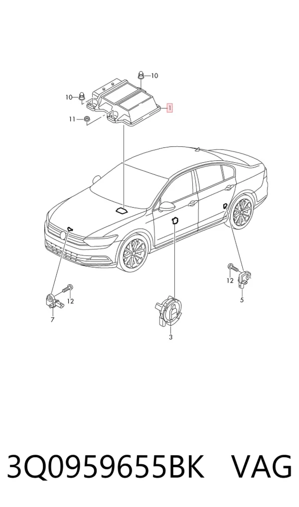 Модуль-процессор управления подушкой безопасности (ЭБУ AIRBAG) 3Q0959655BK VAG