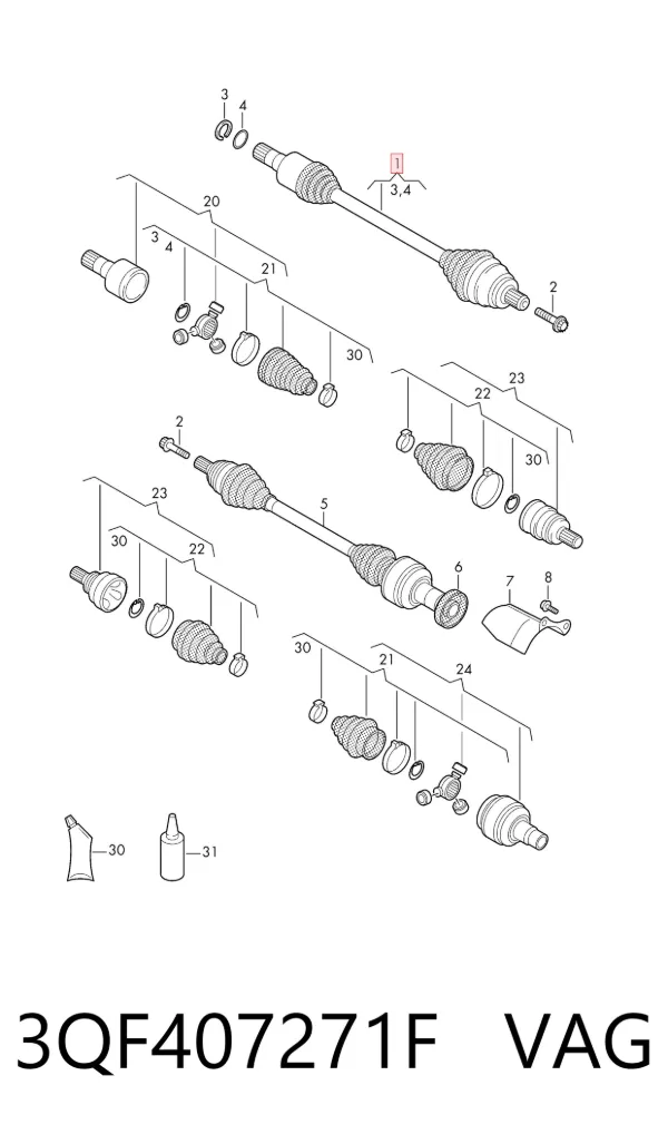 Левая полуось 3QF407271F VAG