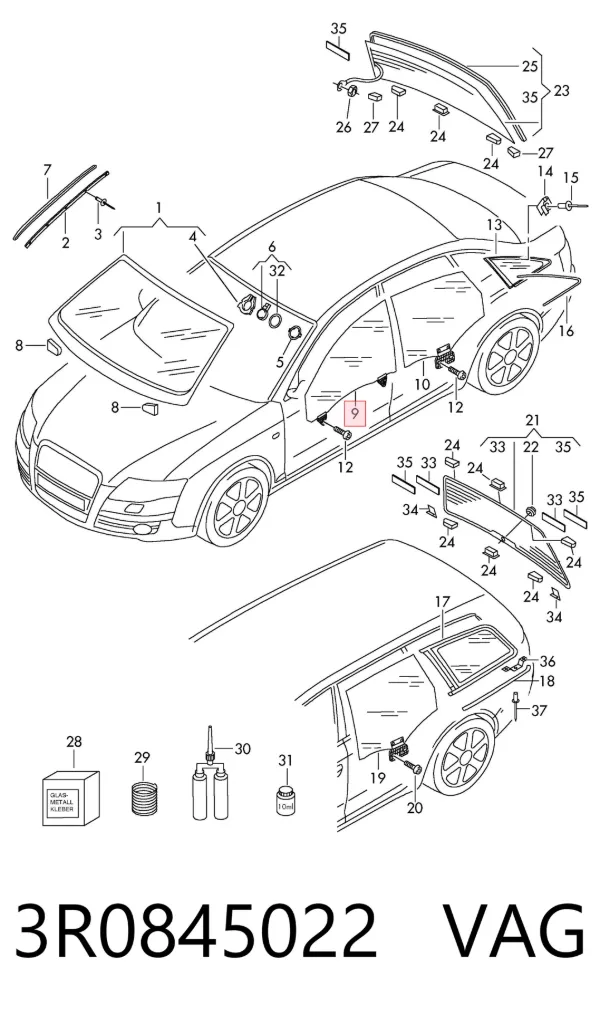 Стекло двери передней правой 3R0845022 VAG