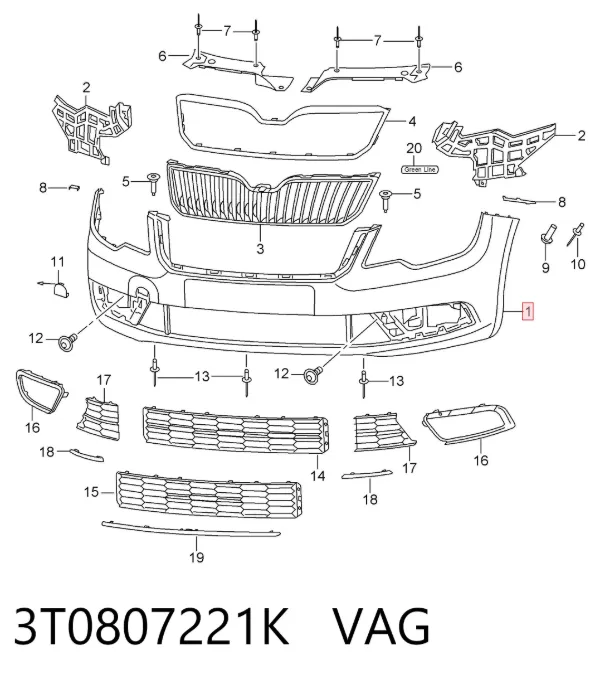Передний бампер 3T0807221K VAG
