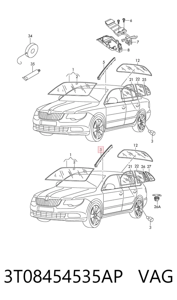 Клипса молдинга лобового стекла 3T08454535AP VAG
