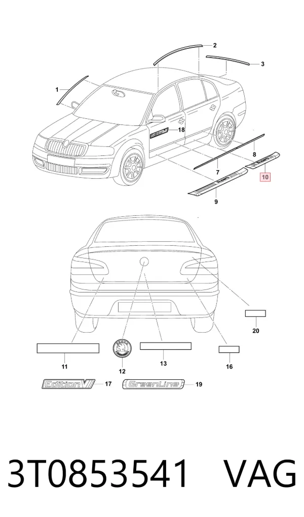 Накладка (молдинг) порога наружная задняя левая 3T0853541 VAG