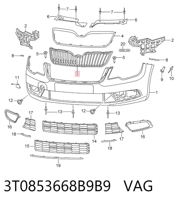Решетка радиатора 3T0853668B9B9 VAG