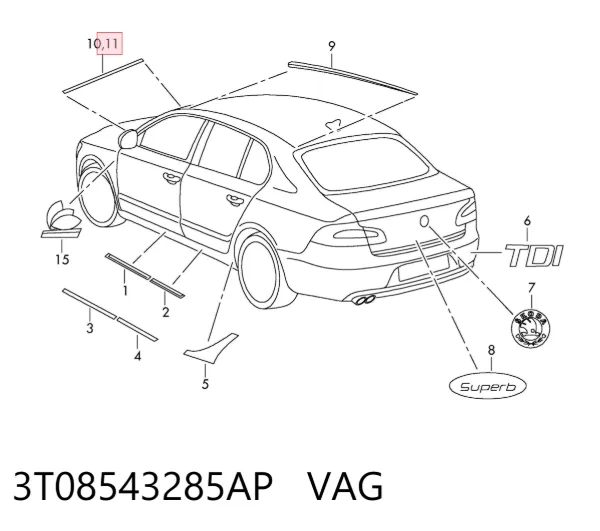 Молдинг лобового стекла правый 3T08543285AP VAG