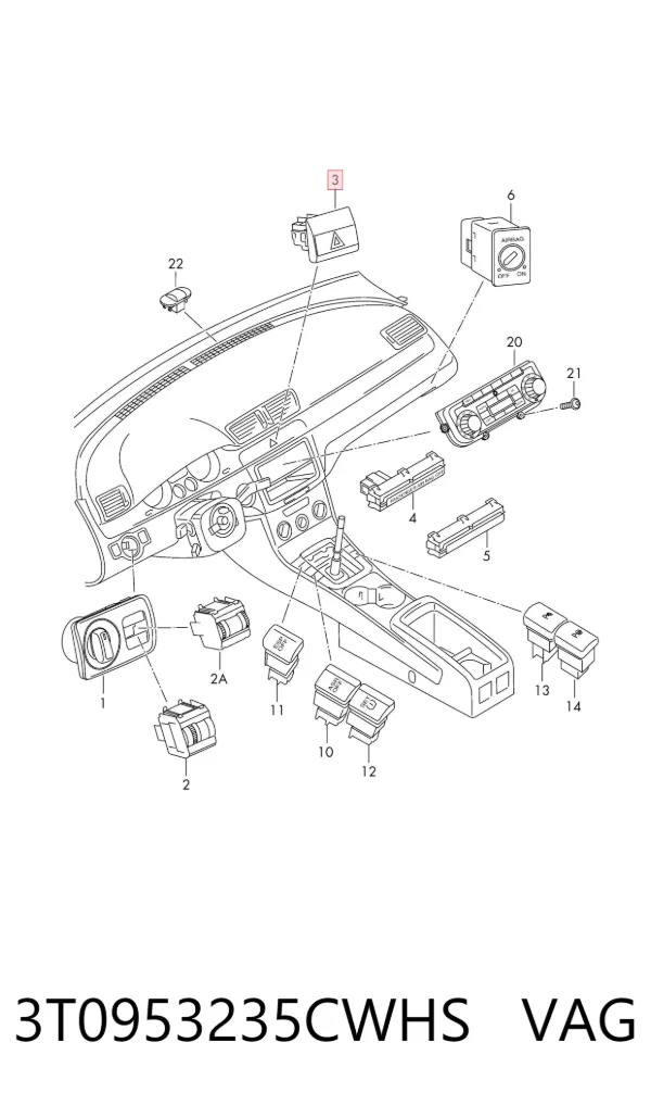 Кнопка аварийки 3T0953235CWHS VAG