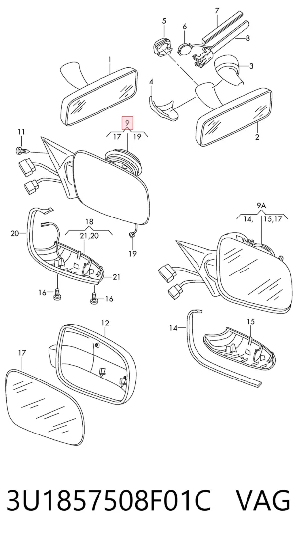 Правое зеркало 3U1857508F01C VAG