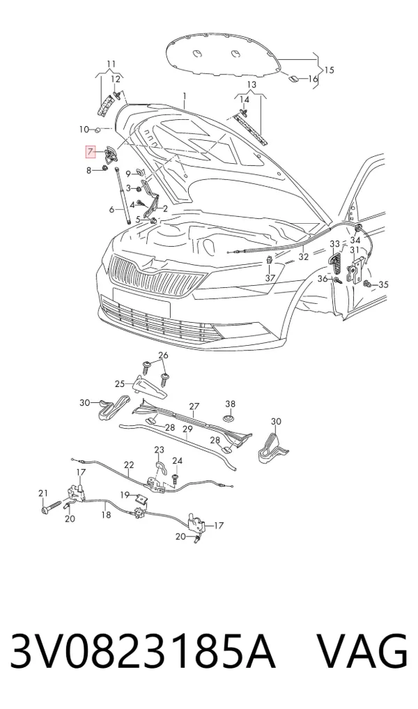 Стояк-крюк замка капота 3V0823185A VAG