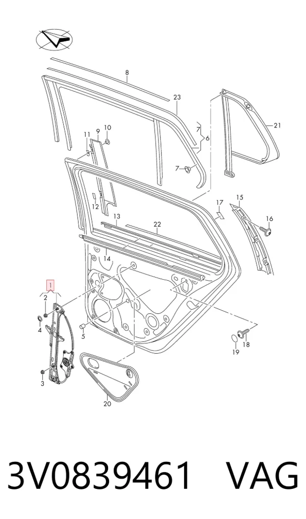Механизм стеклоподъемника двери задней левой 3V0839461 VAG