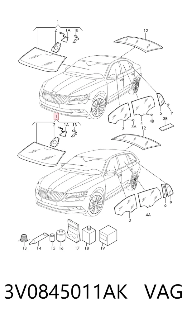 Лобовое стекло 3V0845011AKNVB VAG