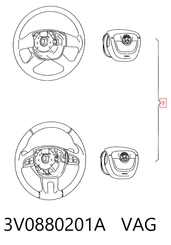 Подушка безопасности водителя 3V0880201A VAG