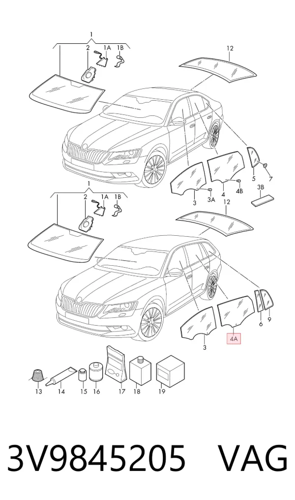 Стекло двери задней левой 3V9845205 VAG