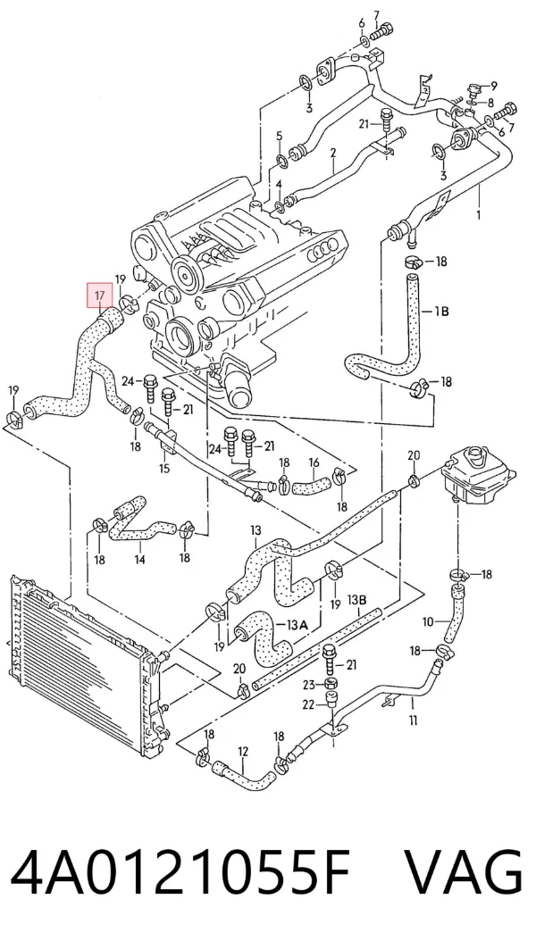 Нижний шлаг радиатора охлаждения 4A0121055F VAG
