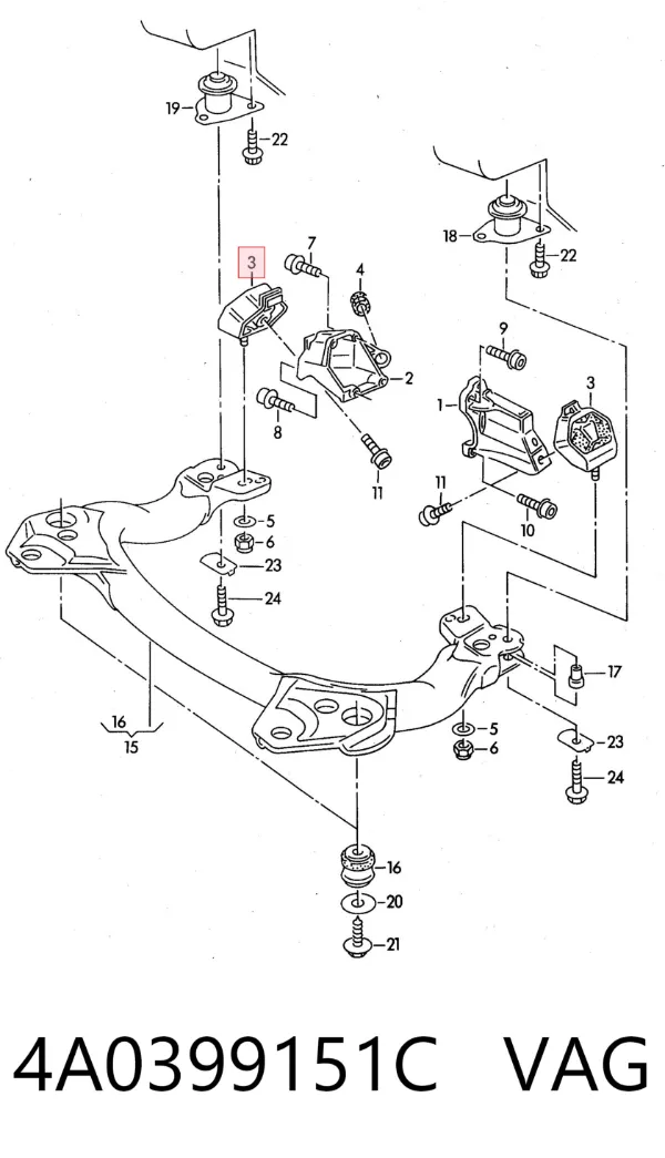 Подушка коробки передач 4A0399151C VAG