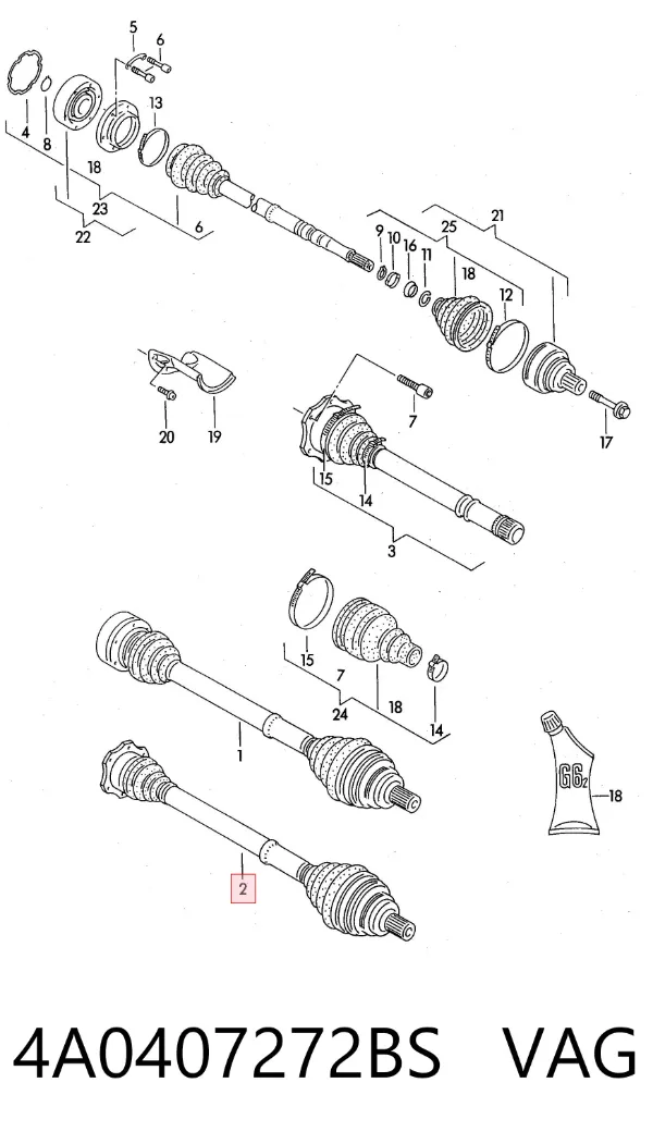 Правая полуось 4A0407272BS VAG