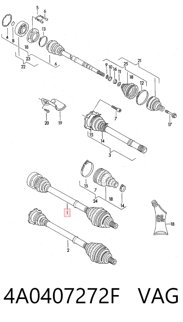 Правая полуось 4A0407272F VAG