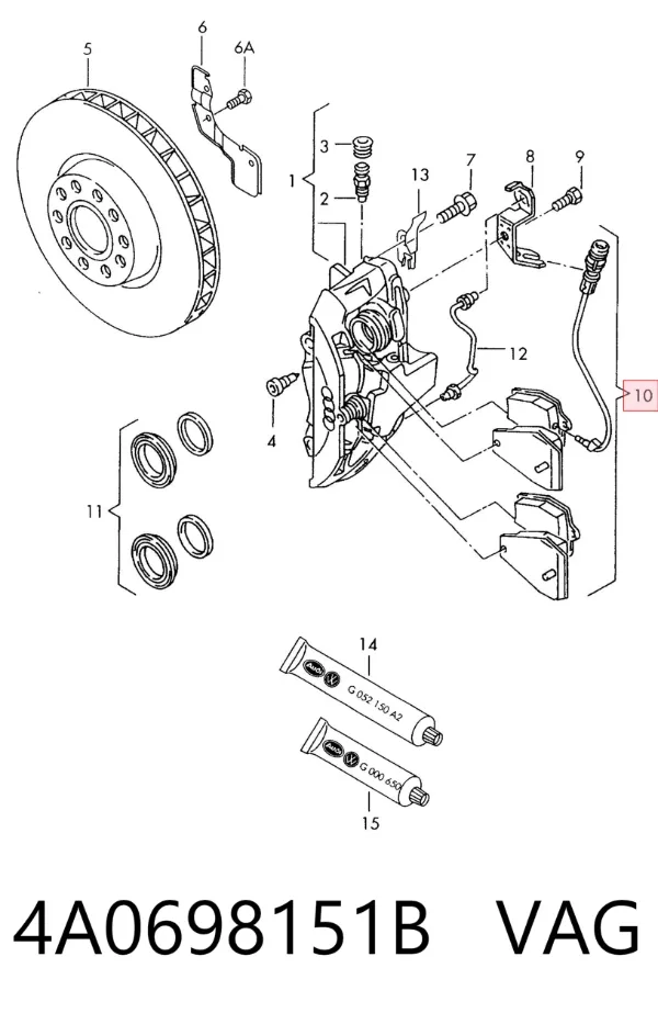 Передние тормозные колодки 4A0698151B VAG