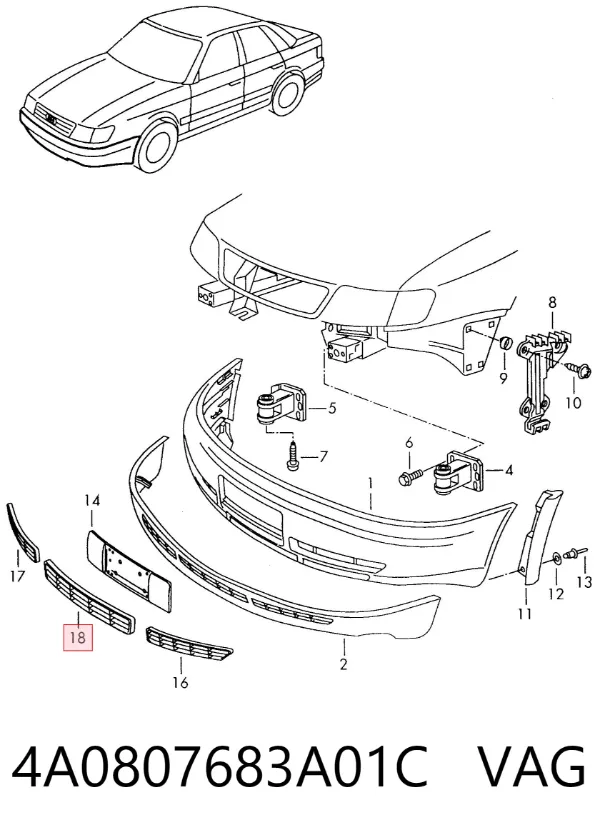 Решетка бампера 4A0807683A01C VAG
