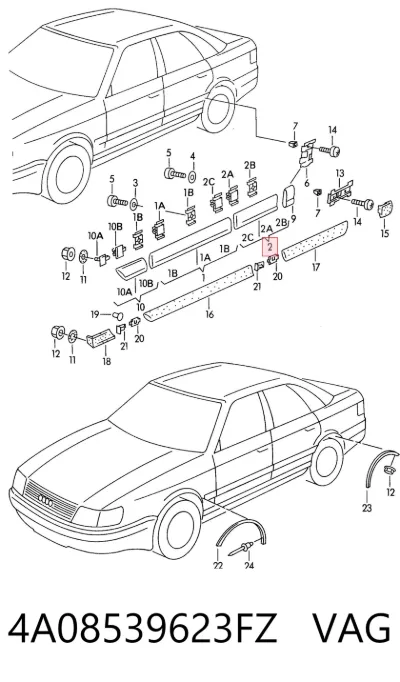 Молдинг двери задней правой верхний VAG 4A08539623FZ