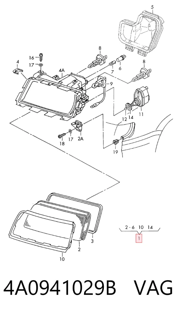 Левая фара 4A0941029B VAG