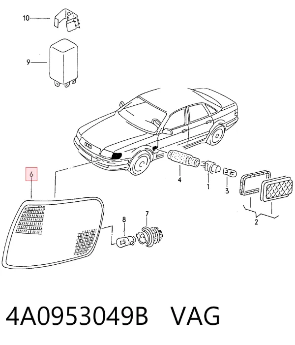 Поворотник левый 4A0953049B VAG