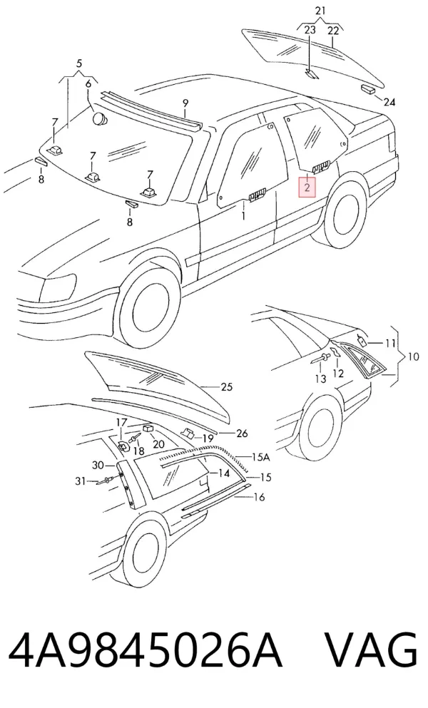 Стекло двери задней правой 4A9845026A VAG