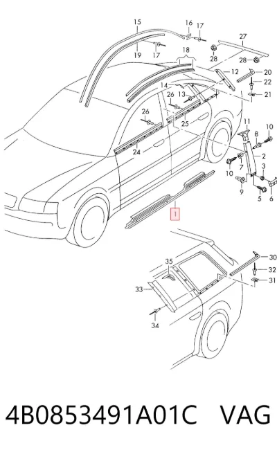 Накладка (молдинг) порога наружная левая VAG 4B0853491A01C