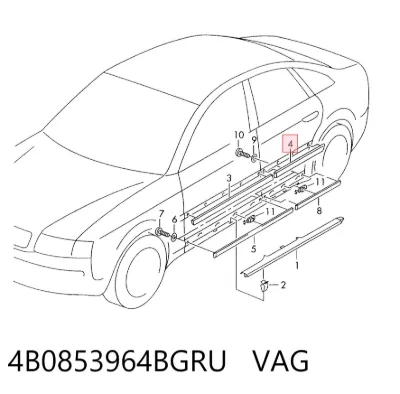 Молдинг двери задней правой верхний VAG 4B0853964BGRU