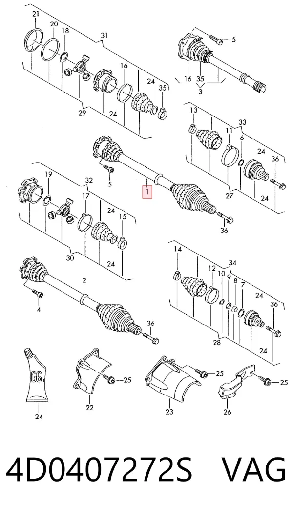 Левая полуось 4D0407272S VAG