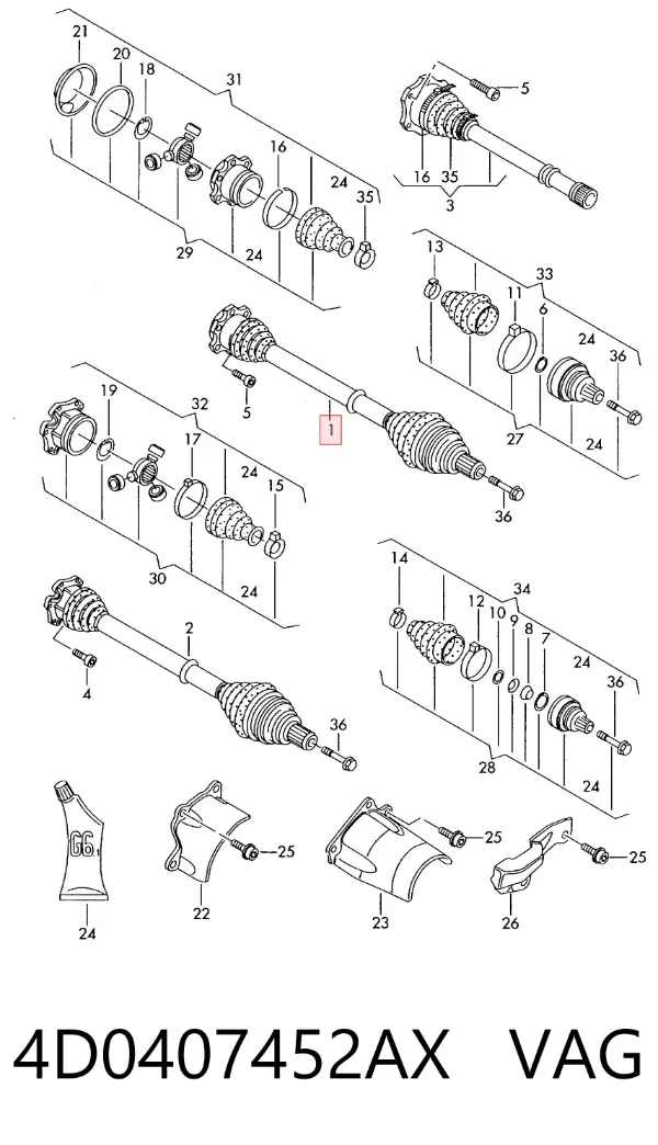 Правая полуось 4D0407452AX VAG