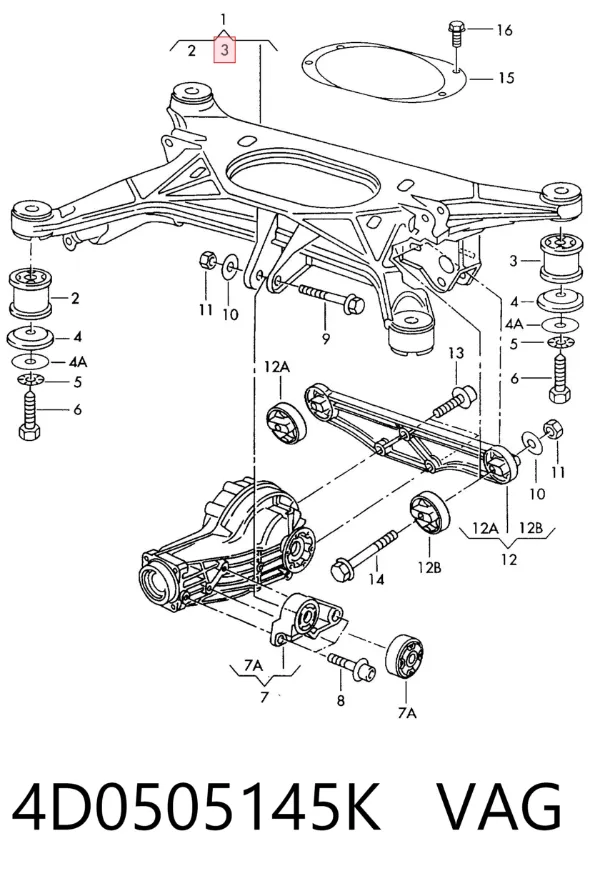 Сайлентблок задней балки 4D0505145K VAG
