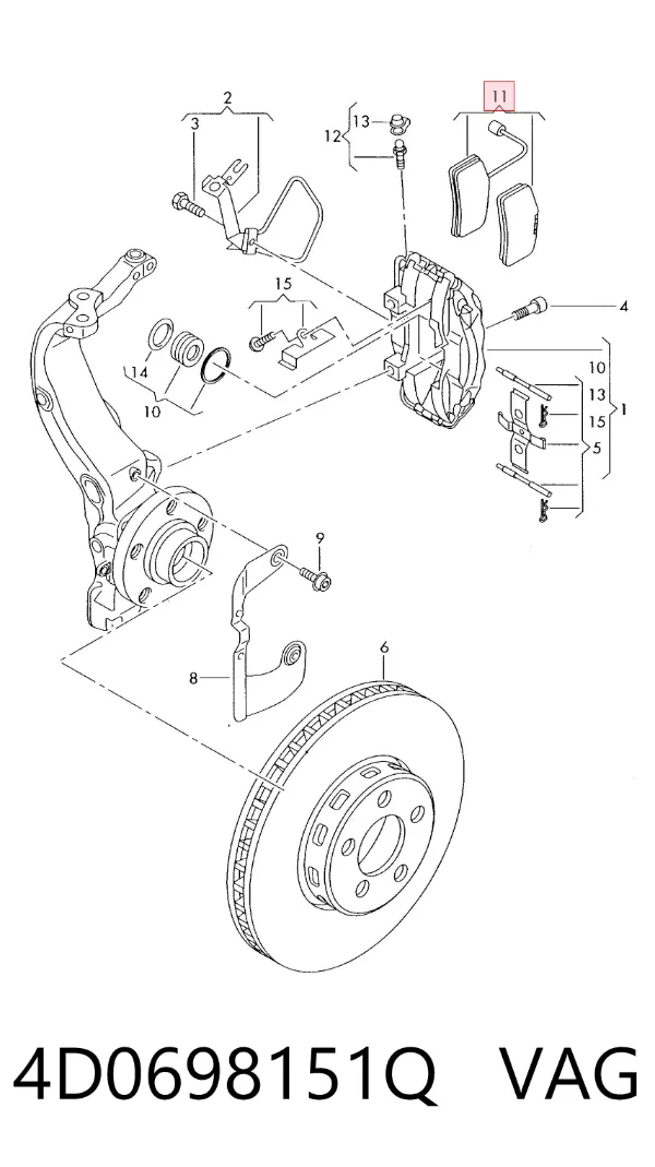 Передние тормозные колодки 4D0698151Q VAG