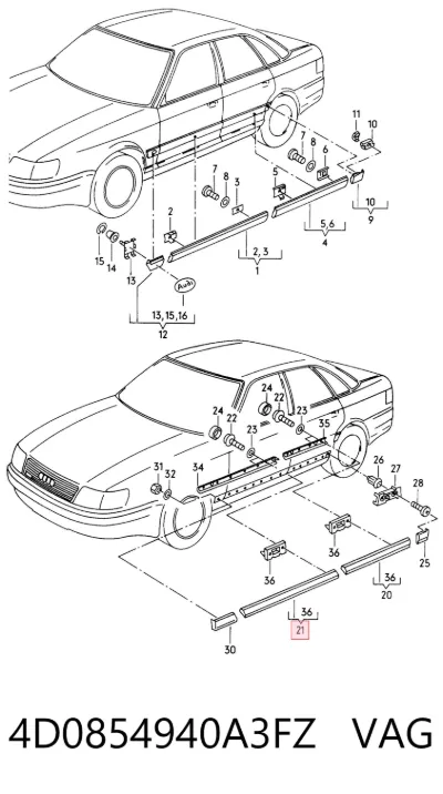 Молдинг двери передней правой нижний VAG 4D0854940A3FZ