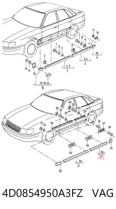 Молдинг двери задней правой нижний VAG 4D0854950A3FZ