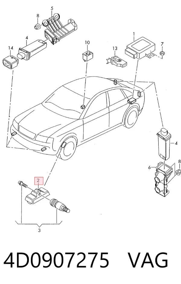 Датчик давления в шинах 4D0907275 VAG