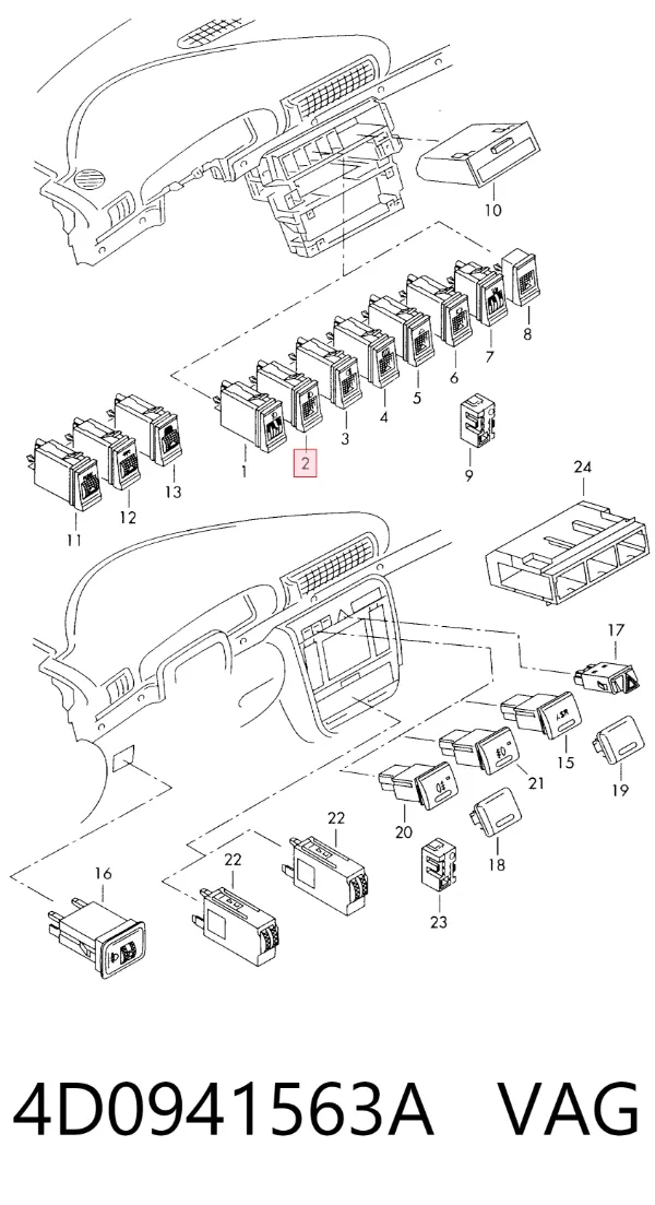 Кнопка включения противотуманных фар задних 4D0941563A VAG