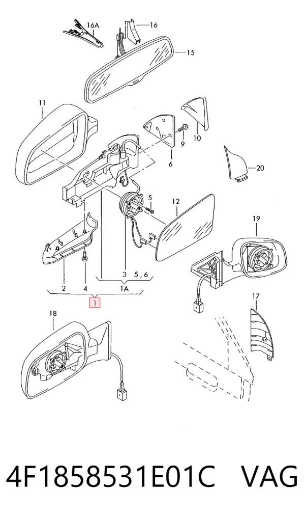Левое боковое зеркало 4F1858531E01C VAG