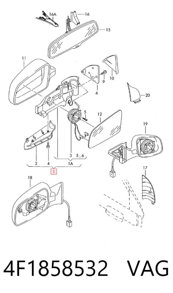 Правое зеркало 4F1858532 VAG