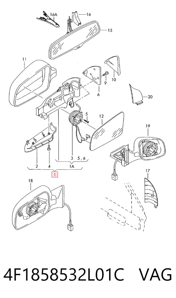 Правое зеркало 4F1858532L01C VAG