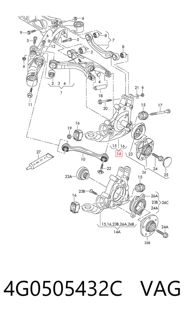 Цапфа задняя правая 4G0505432C VAG