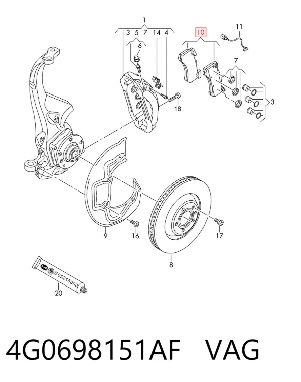 Передние тормозные колодки 4G0698151AF VAG