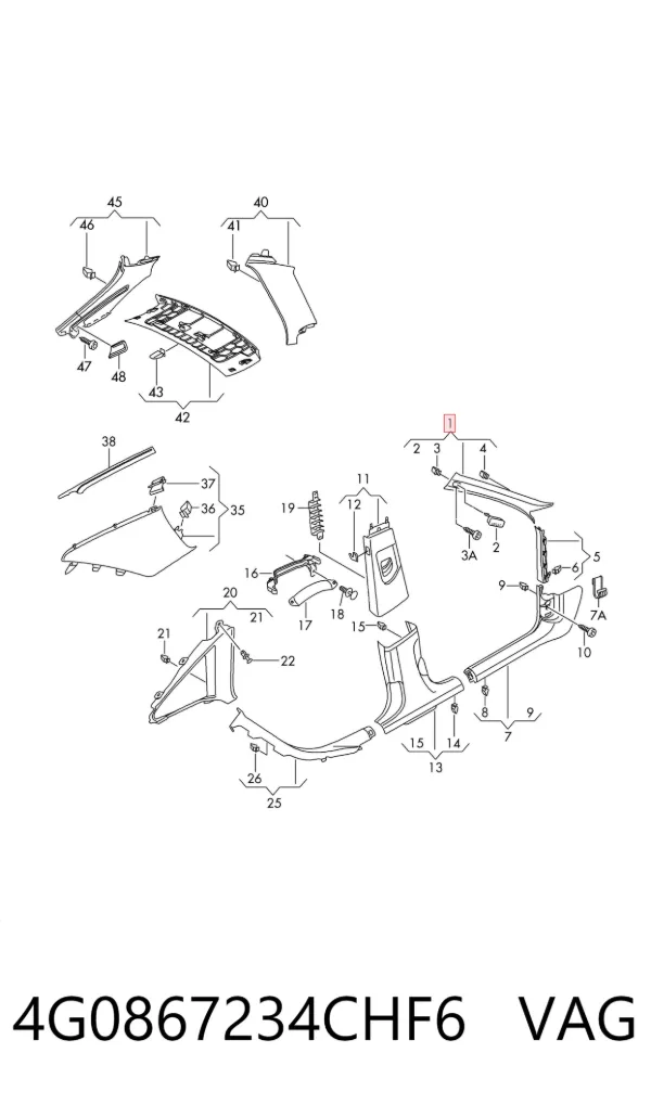 Обшивка стойки кузова внутренняя передняя правая 4G0867234CHF6 VAG