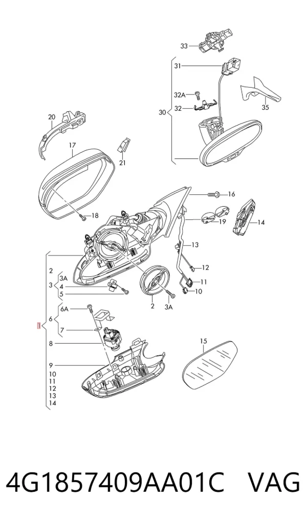 Левое боковое зеркало 4G1857409AA01C VAG