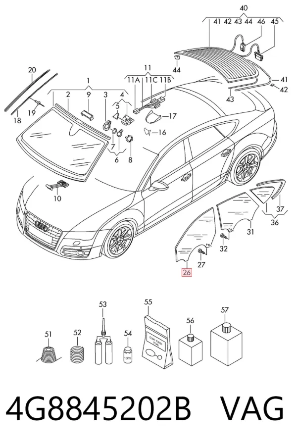 Стекло двери передней правой 4G8845202B VAG