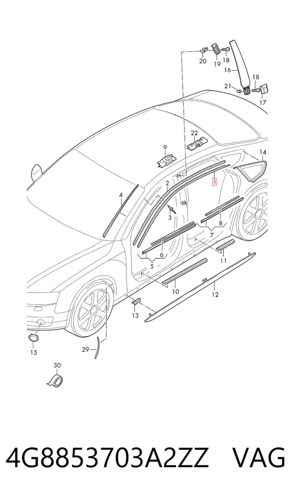 Молдинг крыши левый 4G8853703A2ZZ VAG