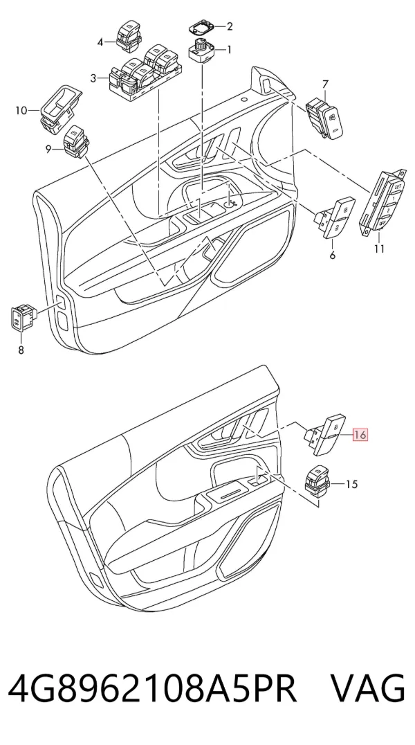 Выключатель центрального замка 4G8962108A5PR VAG